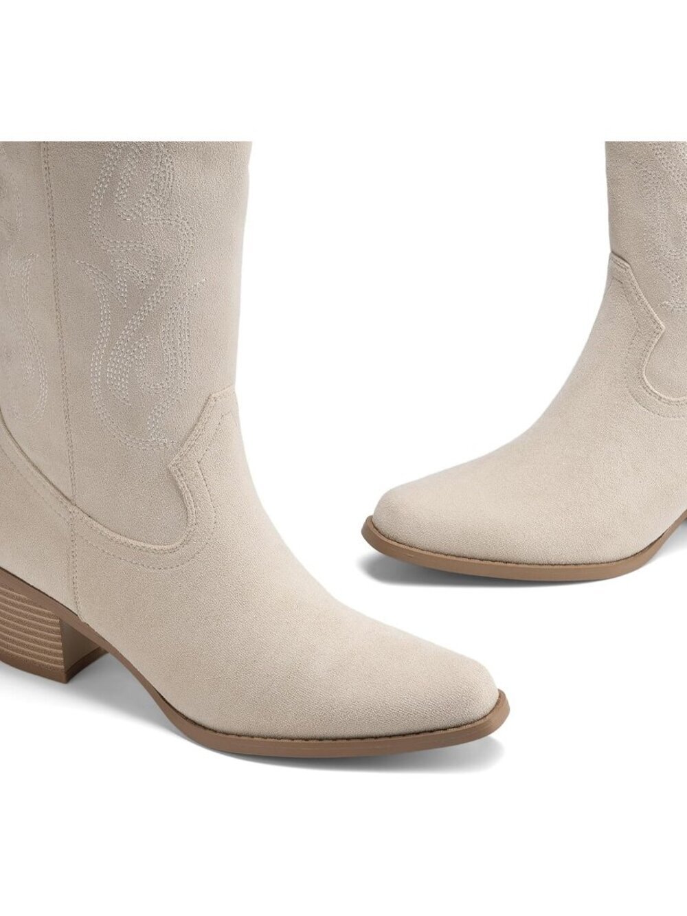 Women's Beige Thermoplastic Elastomers Square Toe Elegant Mid Calf Western Boot - Picture 2 of 6
